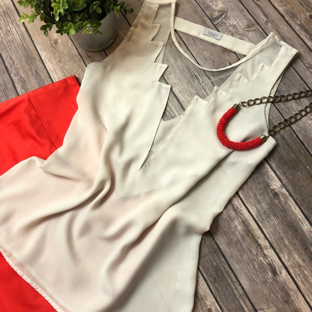 Tobi Off White Aztec Cut Neck Tank
